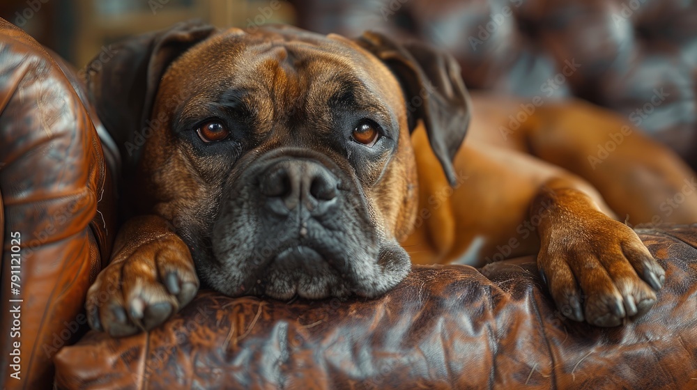 Obraz premium English Mastiff as a gentle giant in a family scene, protective