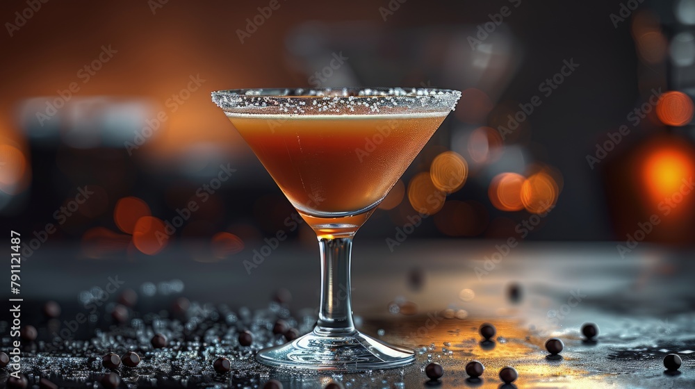 Salted caramel martini, indulgent and smooth, in a frosted glass - obrazy, fototapety, plakaty 