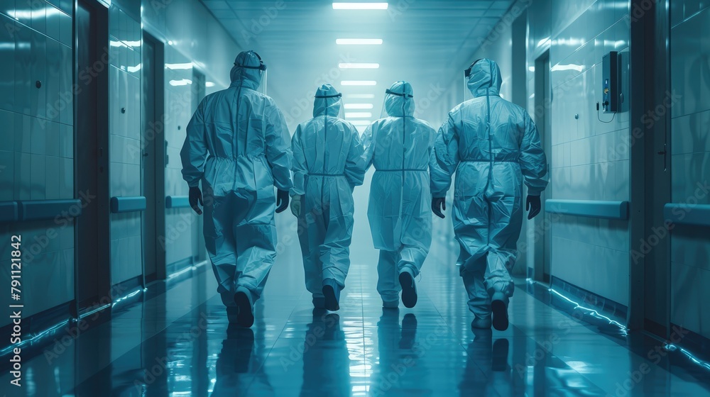 Team of surgeons in a huddle discussing a complex case in a hospital Team of surgeons in a huddle discussing a complex case in a hospital