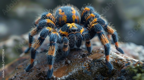 Tarantula on an ancient stone, eerie, spotlighted