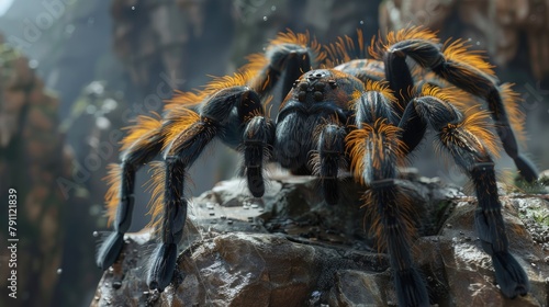 Tarantula on an ancient stone, eerie, spotlighted