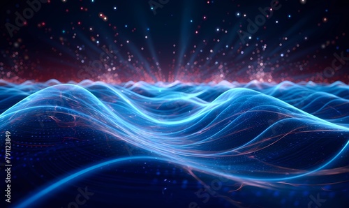 Futuristic abstract background with glowing waves. 3d audio soundwave visualization of sound. Colorful music pulse oscillation as impulse pattern. Signal waveform digital beats volume.