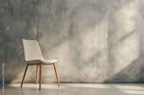 White Chair Against Cement Wall