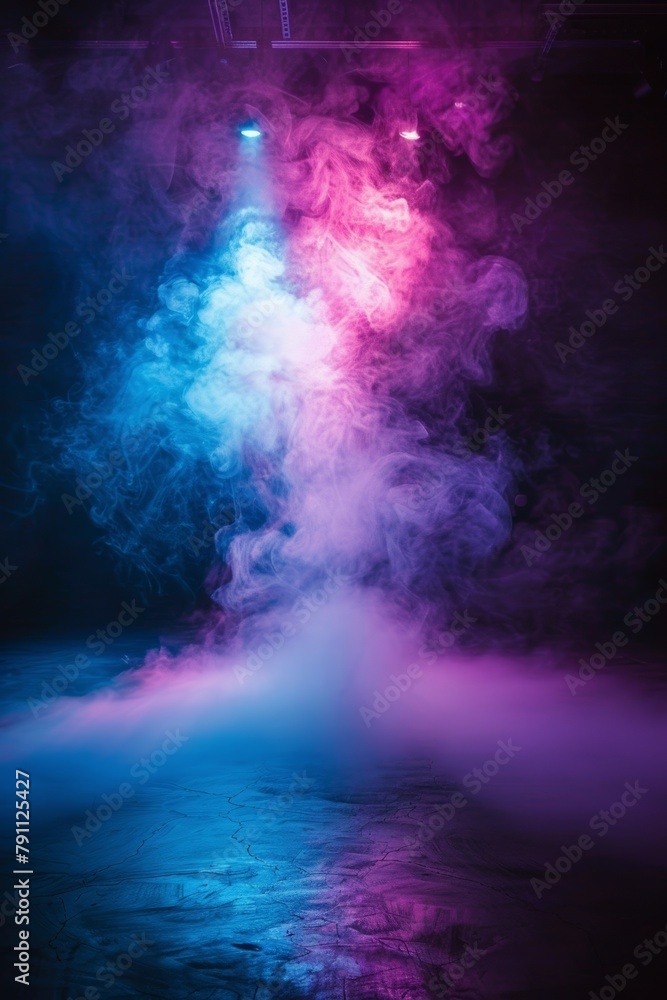 Colorful Smoke Emerges From Pipe in Dark Room