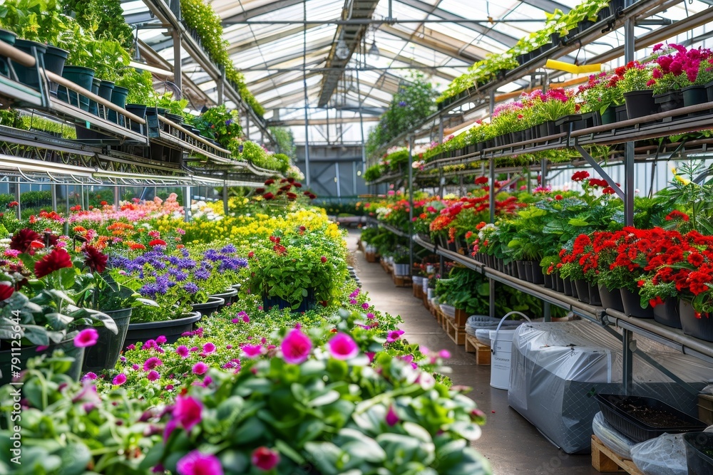 A wide array of colorful flowers and plants thriving in a greenhouse environment, showcasing nature's beauty and diversity A wide array of colorful flowers and plants thriving in a greenhouse environment, showcasing nature's beauty and diversity
