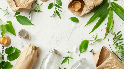 Wallpaper Mural Eco-Friendly Packaging with Green Leaves Flat Lay Torontodigital.ca