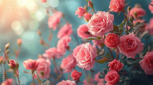 Blooming Pink Roses in a Bunch