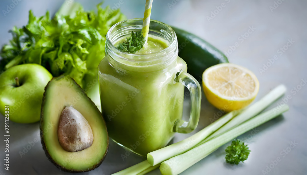 Creamy Green Delight: Avocado Smoothie in a Mason Jar. Generative AI Creamy Green Delight: Avocado Smoothie in a Mason Jar. Generative AI