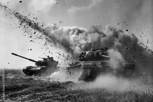 tank being shelled by another tank  photo