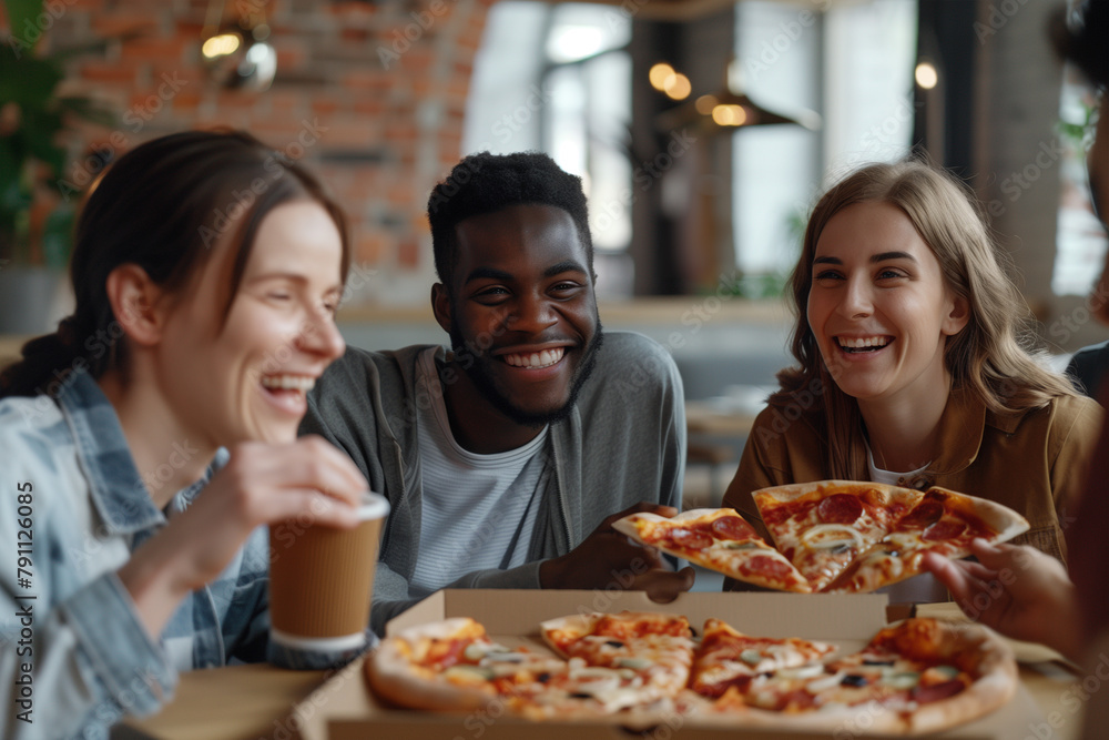Group of People Eating Pizza Together