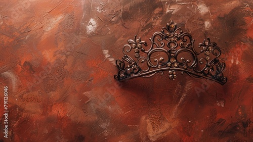 Ornate crown silhouette against textured reddish-brown background photo