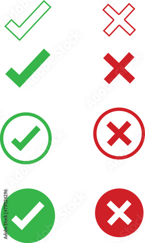 Different type of check marks and crosses set