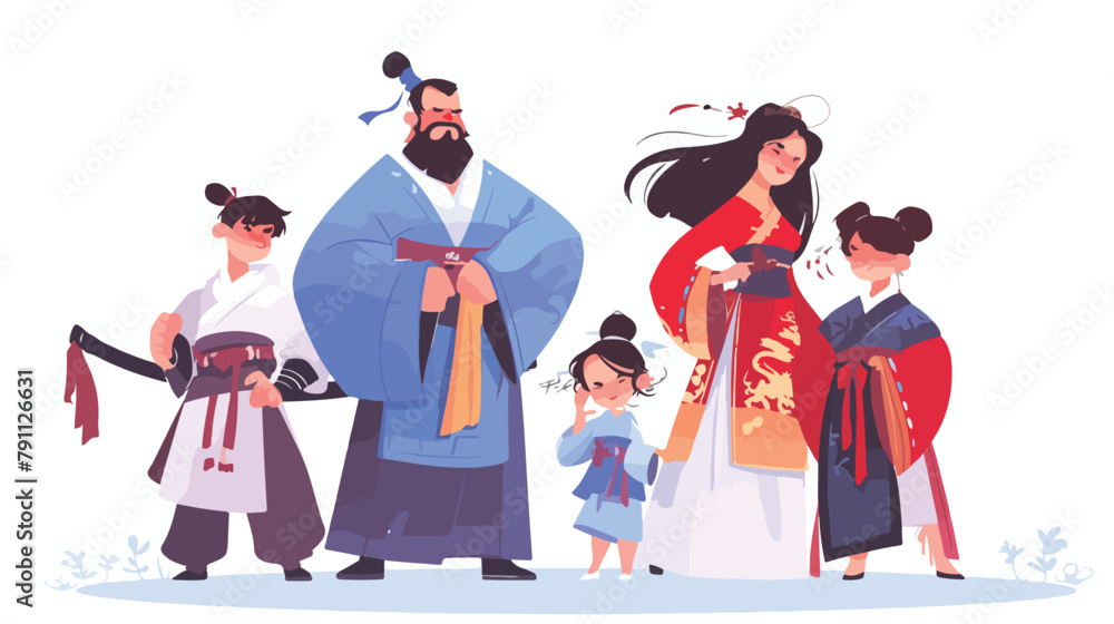 Chinese family. Chinese man and woman with boy and