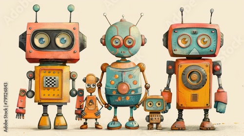 funny robots collection on isolated background