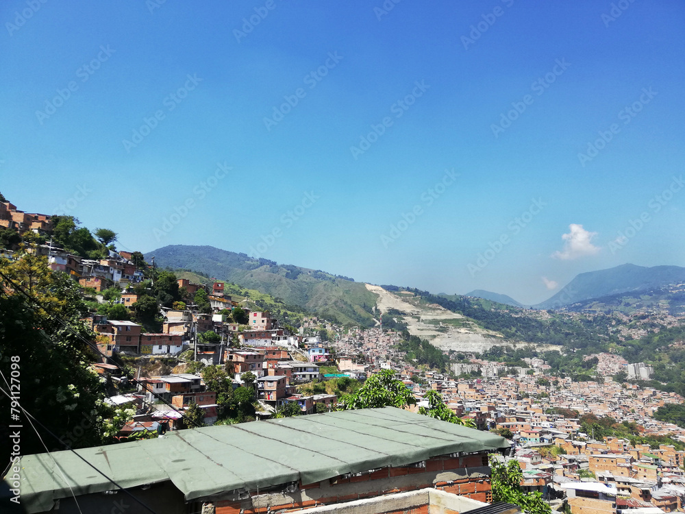 Aerial view of Medellín's thirteen commune. Aerial view of Medellín's thirteen commune.