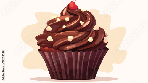 Chocolate cupcake illustration vector on white back