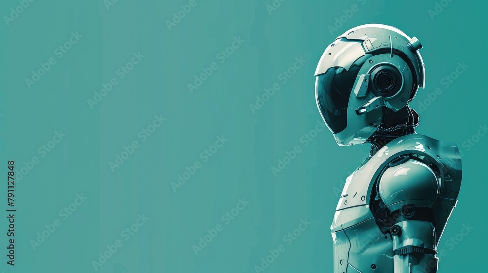 Naklejka premium Futuristic robot with humanoid design on teal background