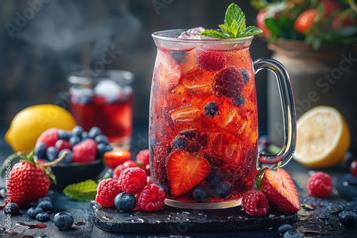 refreshing summer berry iced tea with fresh fruit garnish photo