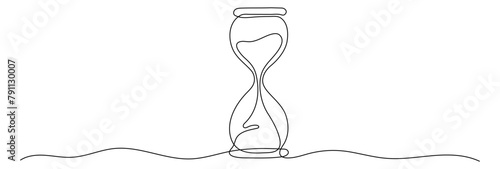 Hourglass or Sand glass shape drawing by continuos line, thin line design vector illustration. Editable stroke