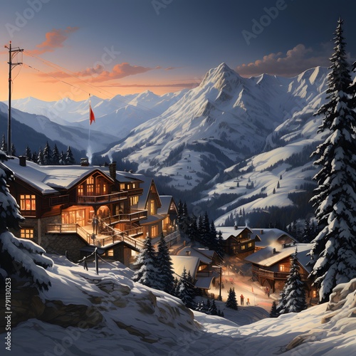 Winter in the swiss alps, Switzerland 3d render.