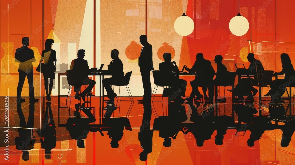 A stylized image of a business meeting with people in silhouette AI generated illustration A stylized image of a business meeting with people in silhouette AI generated illustration