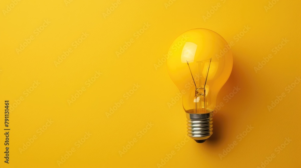 Lit clear lightbulb on yellow background Lit clear lightbulb on yellow background