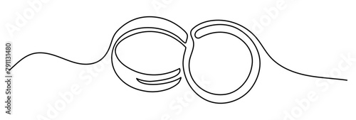 Wedding rings shape drawing by continuos line, thin line design vector illustration. Editable stroke