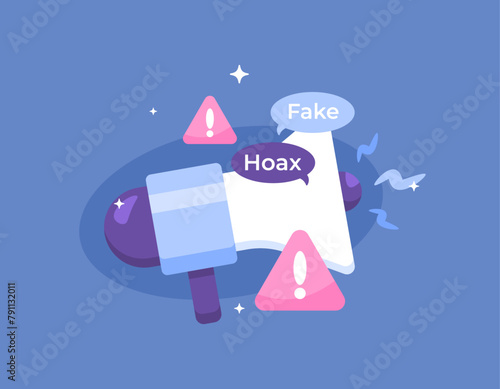 warning to be careful with fake news or hoaxes. Be careful with the spread of false information in the media or society. illustration of megaphone with warning sign. illustration concept design