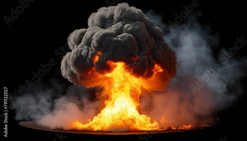 Large fireball with black smoke. fiery explosion with smoke isolated on transparent backgrou photo