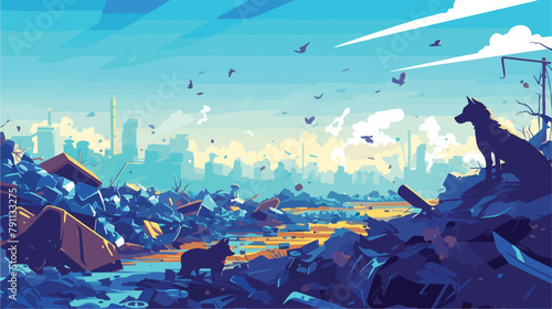 City landfill flat vector illustration. Polluted ar