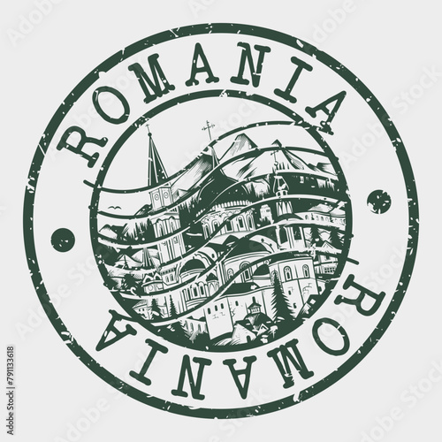 Romania Stamp Postal. Silhouette Seal. Passport Round Design. Vector Icon. Design Retro Travel. National Symbol.