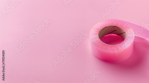 Roll of pink adhesive tape on background photo