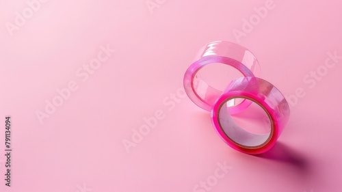 Two rolls of clear pink adhesive tape on background