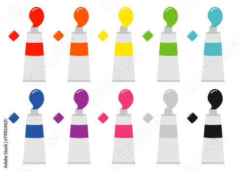 中身が飛び出した絵の具のイラストのセット
