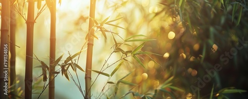 Serene bamboo forest in golden sunlight, symbolizing peace and nature's beauty photo