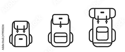 travel backpack line icon set. vacation, hiking and travel symbols. isolated vector images for tourism design