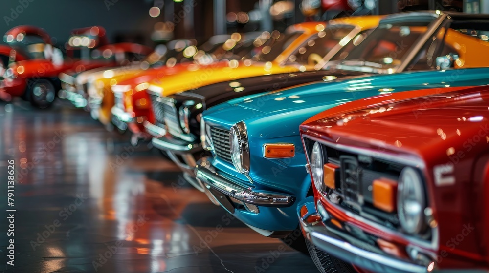 Obraz premium Array of cars in a transportation show AI generated illustration