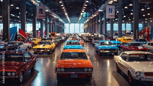 Array of cars in a packed exhibition AI generated illustration