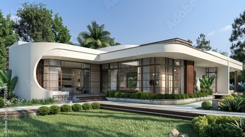 Art deco bungalows with sleek curves AI generated illustration
