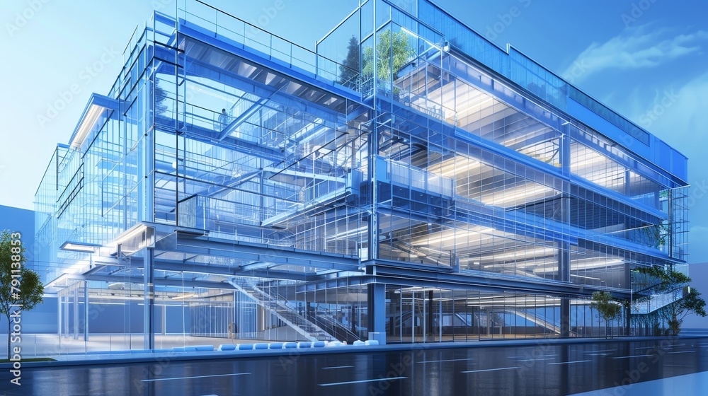 Blueprint for a multi-level parking garage AI generated illustration Blueprint for a multi-level parking garage AI generated illustration