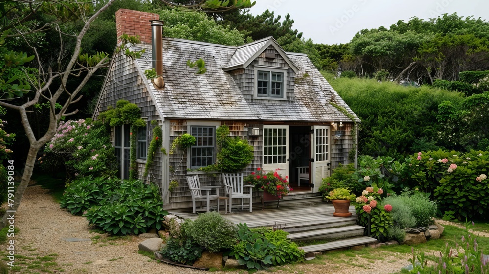 Cape Cod cottages with shingle siding  AI generated illustration