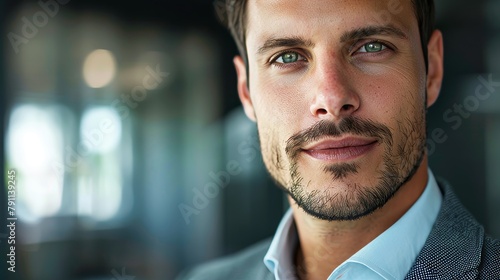 Close-up of a businessmans confident facial expression  AI generated illustration photo