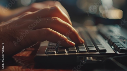 Close-up of a entrepreneurs hand typing on a keyboard AI generated illustration