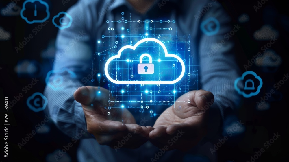 Cloud security protocols protecting against cyber threats AI generated illustration Cloud security protocols protecting against cyber threats AI generated illustration