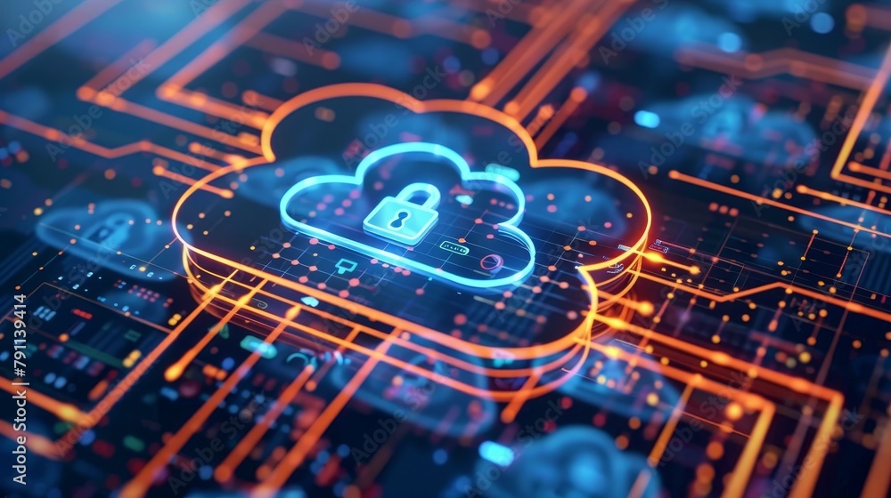 Cloud security protocols protecting against cyber threats AI generated illustration Cloud security protocols protecting against cyber threats AI generated illustration
