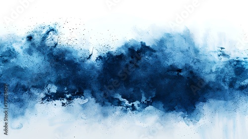 Abstract blue watercolor splash on white background. Digital art painting.
