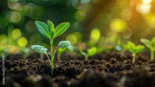 Closeup View of a Lush Green Sprouting Seedling Emerging from the Soil Representing Sustainable Growth and New Beginnings in Nature