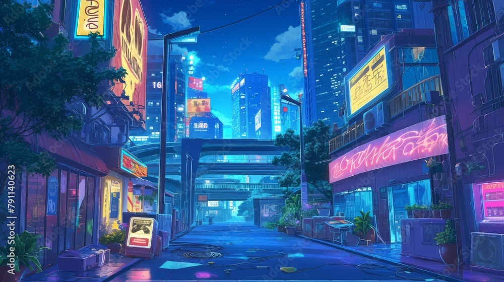 Anime Style Painting 80s City Environment Elements Wallpaper Background