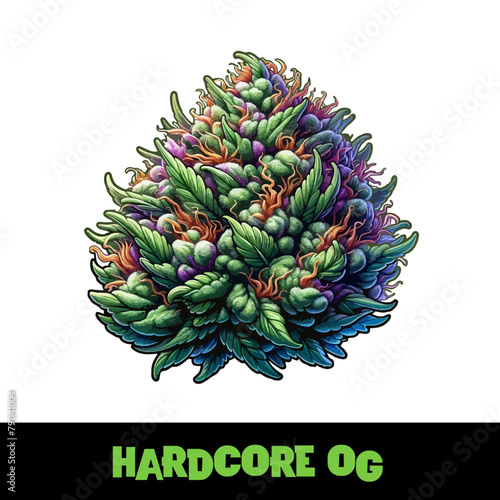 Vector Illustrated Hardcore OG Cannabis Bud Strain Cartoon
