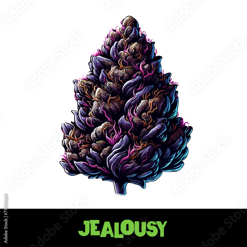 Vector Illustrated Jealousy Cannabis Bud Strain Cartoon
